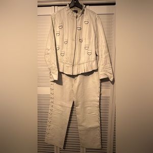 Absolutely Beautiful Solid Winter White Lined Pant 14 & Jacket 16 Leather Suit